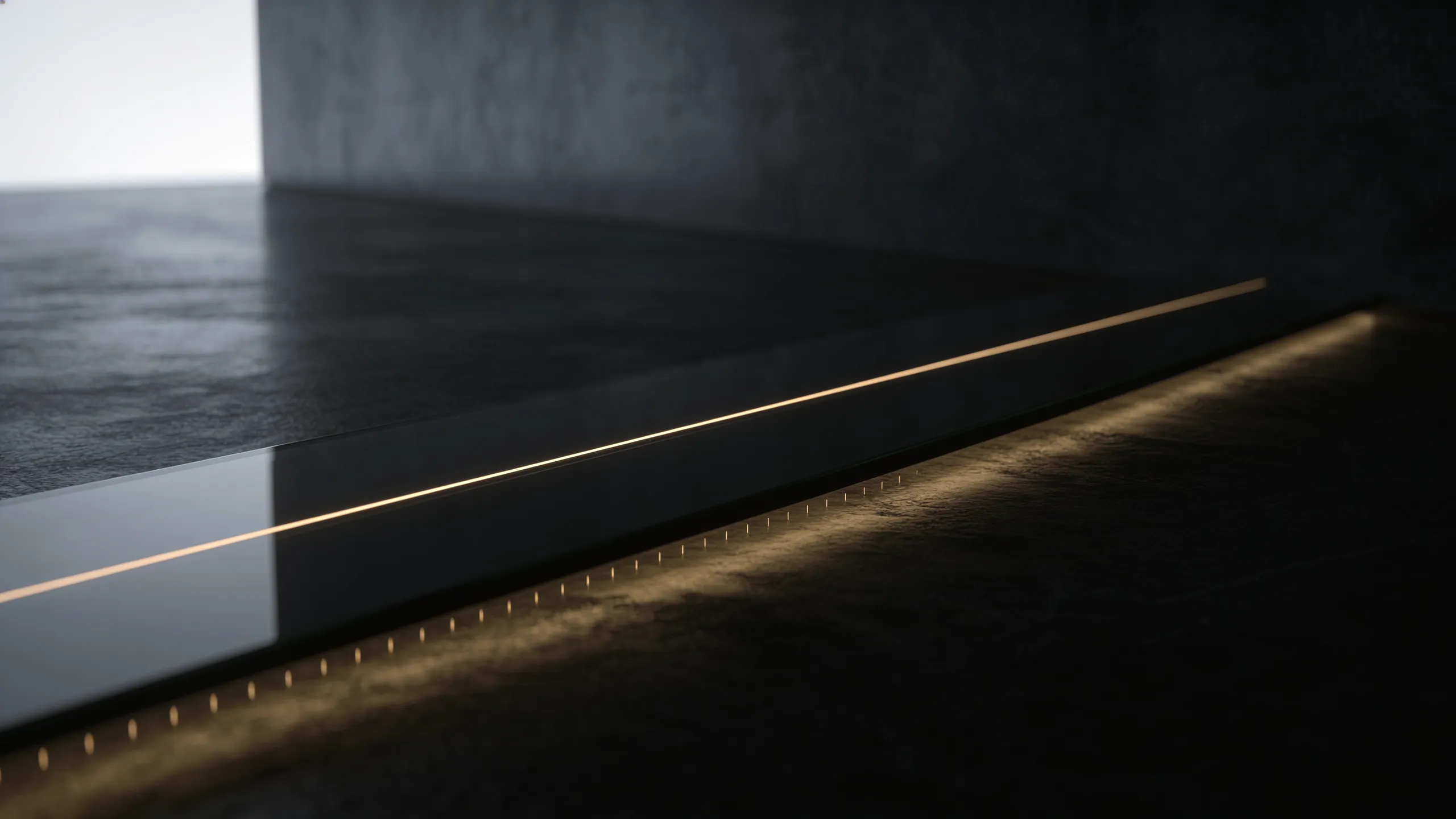 A glass slab with a rising gold line and fine tick marks